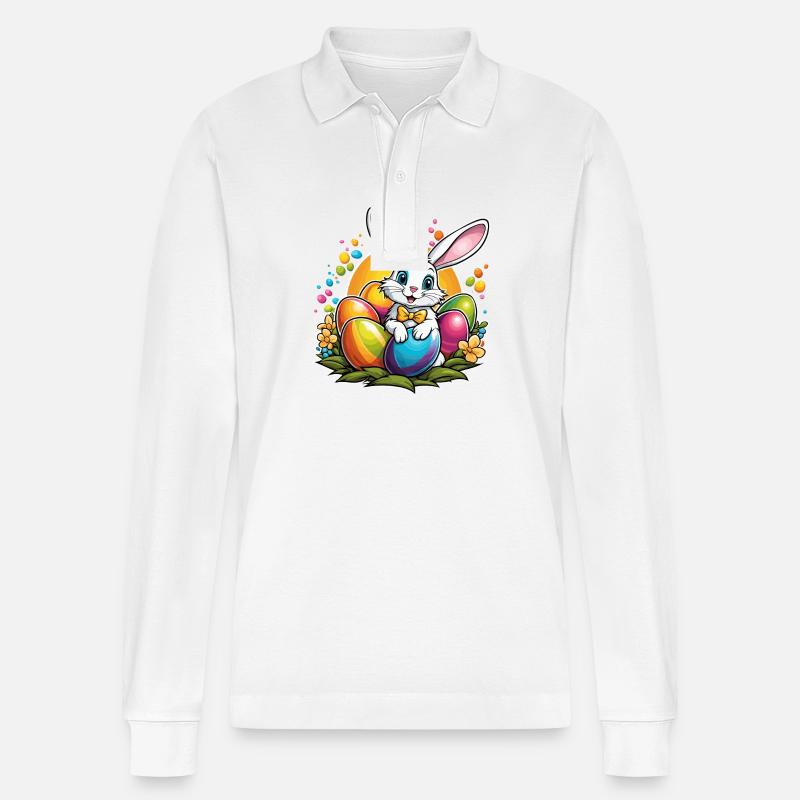 Easter Bunny Easter Illustration - Stanley/Stella Organic Unisex Long-Sleeved Polo Shirt Prepster - white