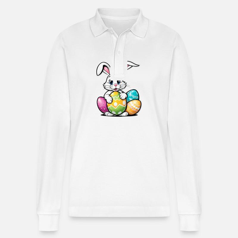 Easter Bunny Easter Illustration - Stanley/Stella Organic Unisex Long-Sleeved Polo Shirt Prepster - white