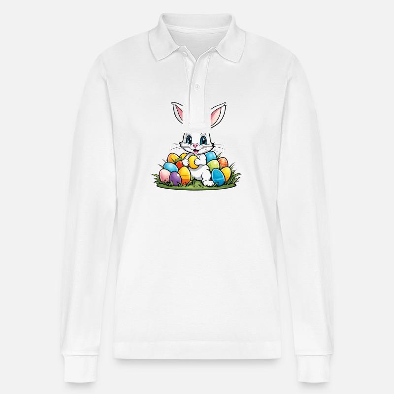Easter Bunny Easter Illustration - Stanley/Stella Organic Unisex Long-Sleeved Polo Shirt Prepster - white