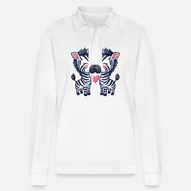 Zebra Comic Paar Liebe - Stanley/Stella Unisex Bio-Langarm-Poloshirt Prepster - Weiß