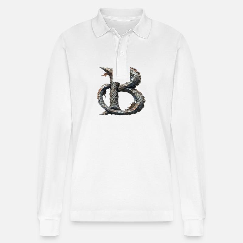 Buchstabe "B" im Drachendesign. - Stanley/Stella Unisex Bio-Langarm-Poloshirt Prepster - Weiß