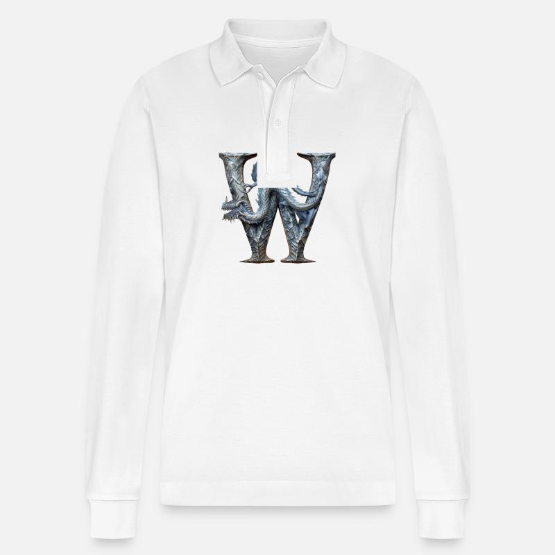 Buchstabe "W" im Drachendesign. - Stanley/Stella Unisex Bio-Langarm-Poloshirt Prepster - Weiß