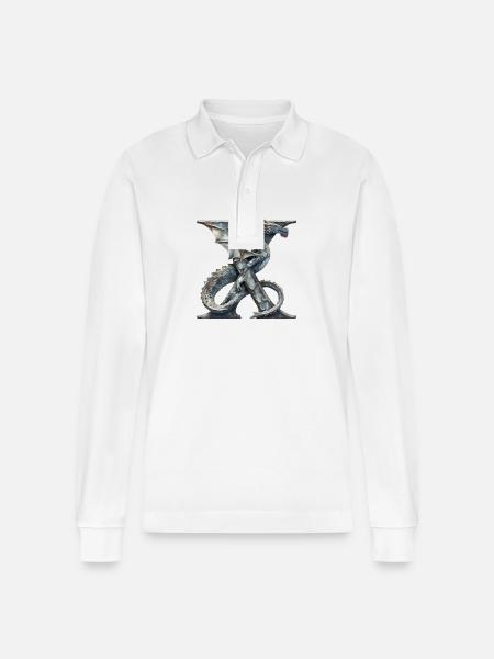 Letter "X" in dragon design. - Stanley/Stella Organic Unisex Long-Sleeved Polo Shirt Prepster - white