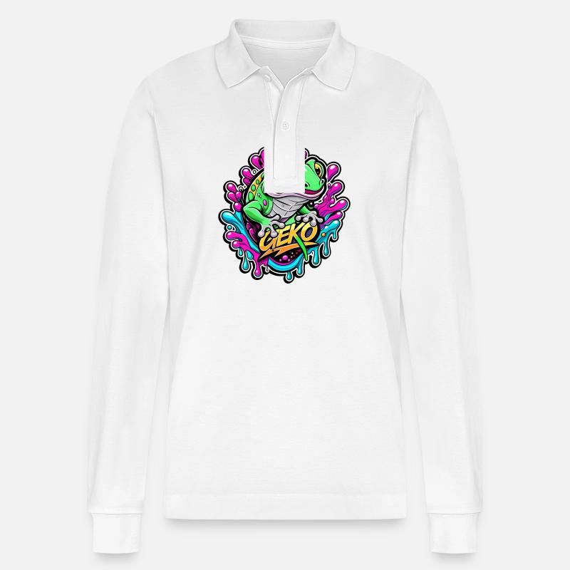 gecko - Stanley/Stella Unisex Bio-Langarm-Poloshirt Prepster - Weiß