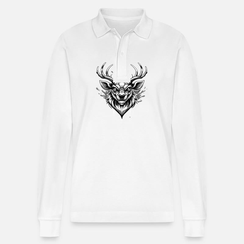 deer head black and white - Stanley/Stella Unisex Bio-Langarm-Poloshirt Prepster - Weiß