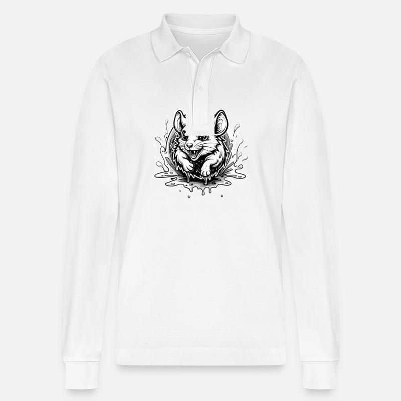 cute rat - Stanley/Stella Unisex Bio-Langarm-Poloshirt Prepster - Weiß