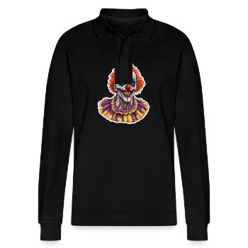 Zombie Clown Illustration - Stanley/Stella Unisex Bio-Langarm-Poloshirt Prepster - Schwarz - Vorne - Anna (173cm) & Nico (186cm)