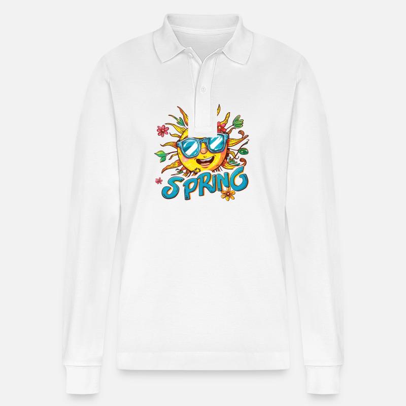 Frühling Spring Sonne Blumen - Stanley/Stella Unisex Bio-Langarm-Poloshirt Prepster - Weiß