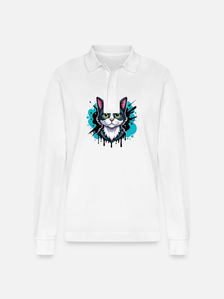 Cat - Stanley/Stella Organic Unisex Long-Sleeved Polo Shirt Prepster - white