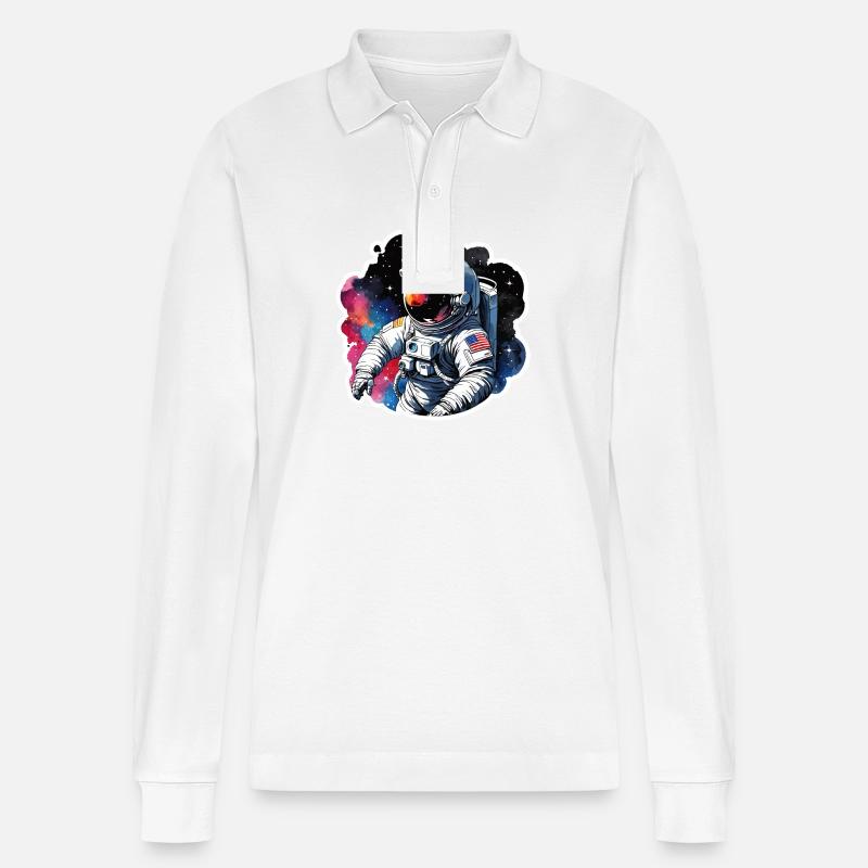 Astronaut Wasserfarben Aquarell - Stanley/Stella Unisex Bio-Langarm-Poloshirt Prepster - Weiß