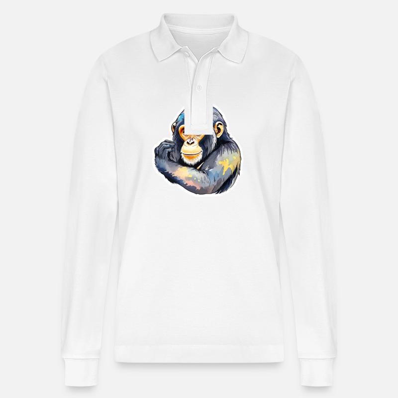 Affe Wasserfarben - Stanley/Stella Unisex Bio-Langarm-Poloshirt Prepster - Weiß