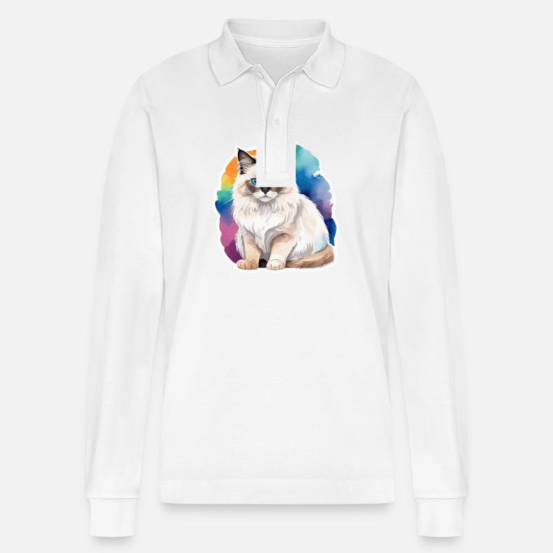 Birmakatze Wasserfarben - Stanley/Stella Unisex Bio-Langarm-Poloshirt Prepster - Weiß