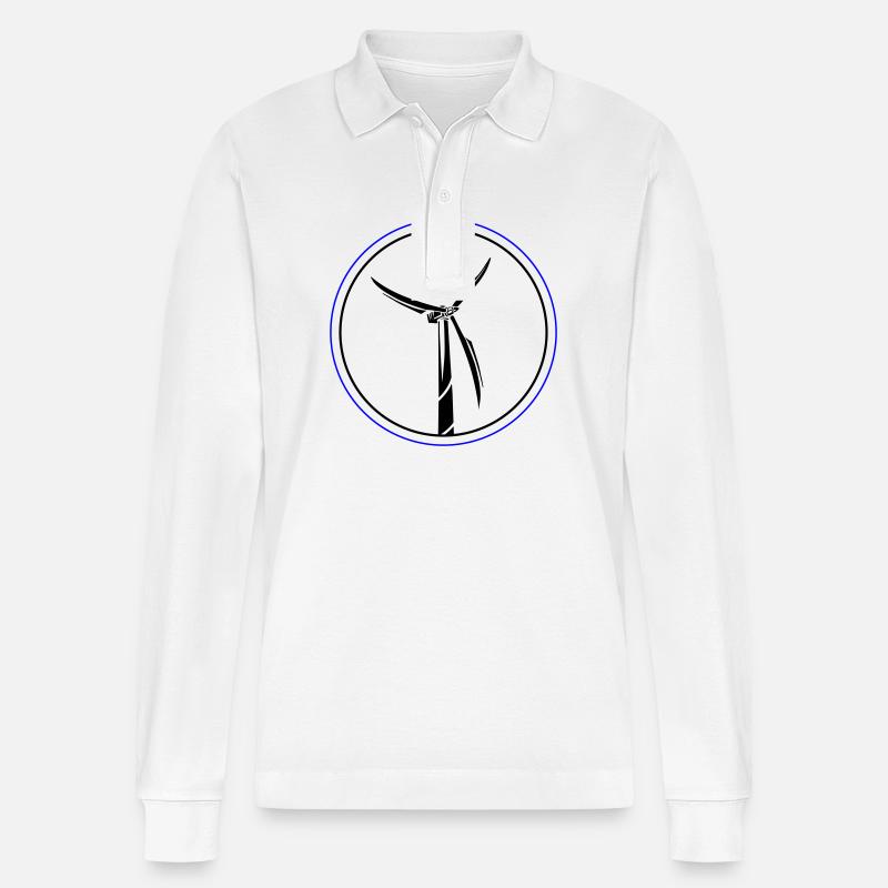 Windkraft Symbol Windrad - Stanley/Stella Unisex Bio-Langarm-Poloshirt Prepster - Weiß