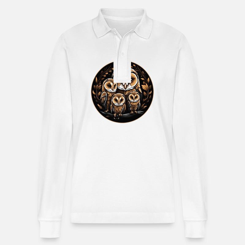 Schleiereule Schleiereulenfamilie Eulengrafik - Stanley/Stella Unisex Bio-Langarm-Poloshirt Prepster - Weiß