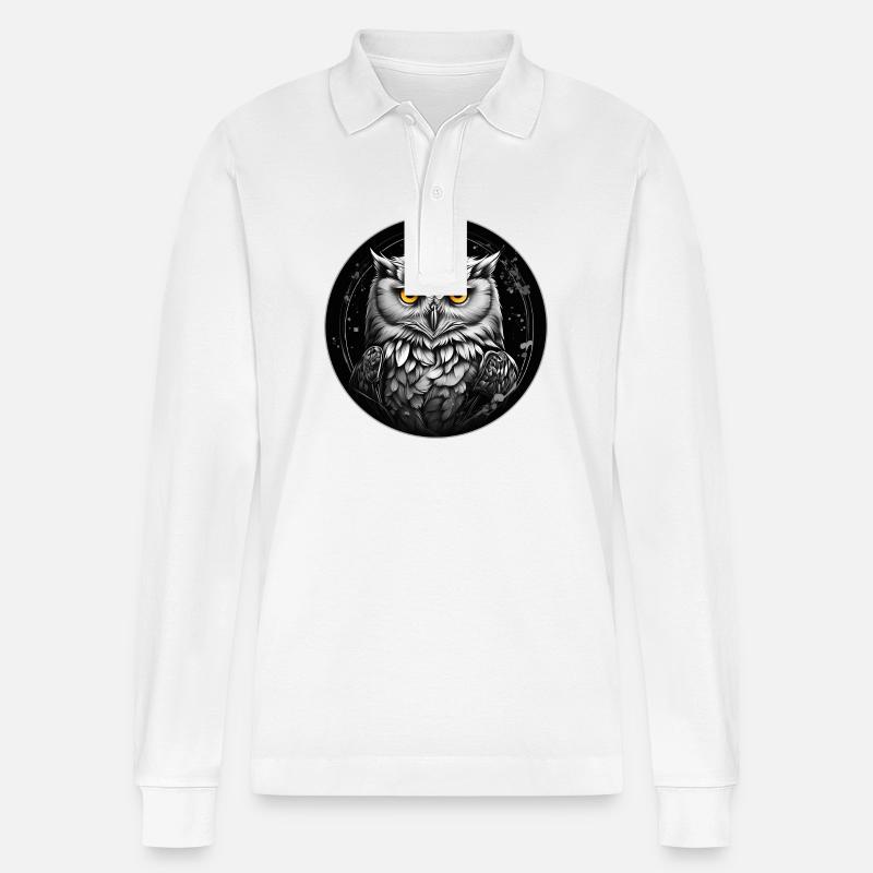 Schneeeulenportrait Schneeeule Eulengrafik - Stanley/Stella Unisex Bio-Langarm-Poloshirt Prepster - Weiß
