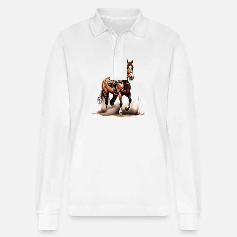 Ein Cowboypferd - Stanley/Stella Unisex Bio-Langarm-Poloshirt Prepster - Weiß