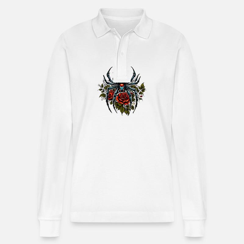 Spider / Web / Pet / Reptile / Eight-legged - Stanley/Stella Organic Unisex Long-Sleeved Polo Shirt Prepster - white