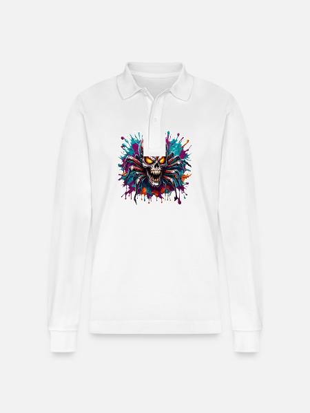 Spider / Web / Pet / Reptile / Eight-legged - Stanley/Stella Organic Unisex Long-Sleeved Polo Shirt Prepster - white