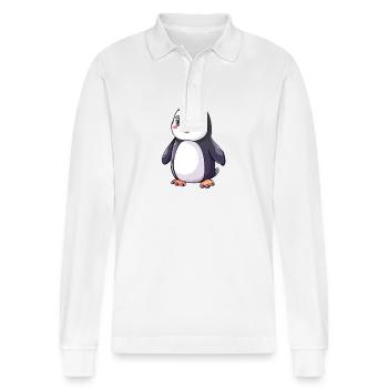 Pingouin mignon avec de grands yeux pour les amoureux des animaux - Polo à manches longues bio PREPSTER Stanley/Stella Unisexe - blanc - Devant - Anna (173cm) & Nico (186cm)