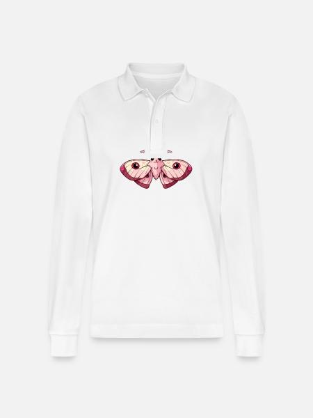 Adorable Pink Kawaii Moth - Stanley/Stella Organic Unisex Long-Sleeved Polo Shirt Prepster - white