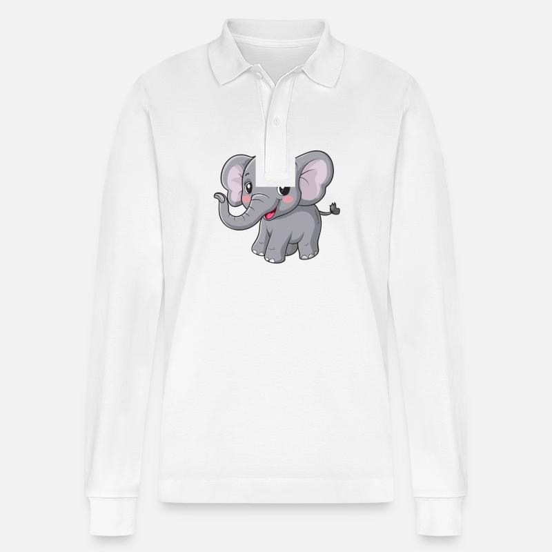 Mignon ami éléphant gris - Polo à manches longues bio PREPSTER Stanley/Stella Unisexe - blanc