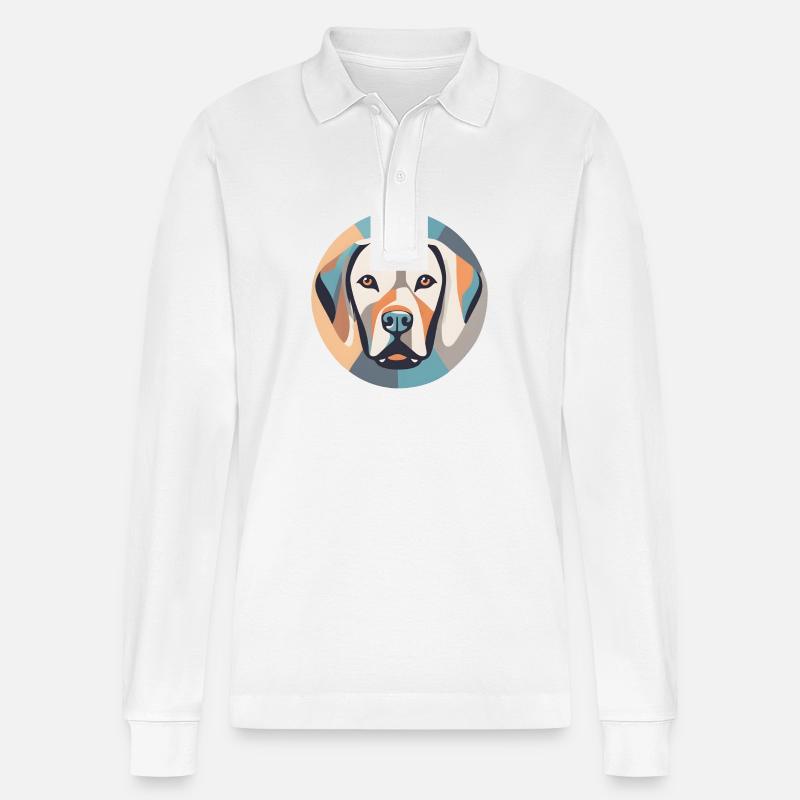 Geometrischer Labrador - Stanley/Stella Unisex Bio-Langarm-Poloshirt Prepster - Weiß