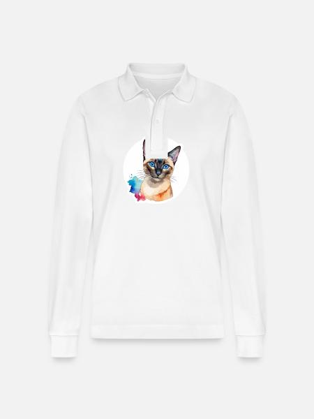 Siamkatze Wasserfarben - Stanley/Stella Unisex Bio-Langarm-Poloshirt Prepster - Weiß