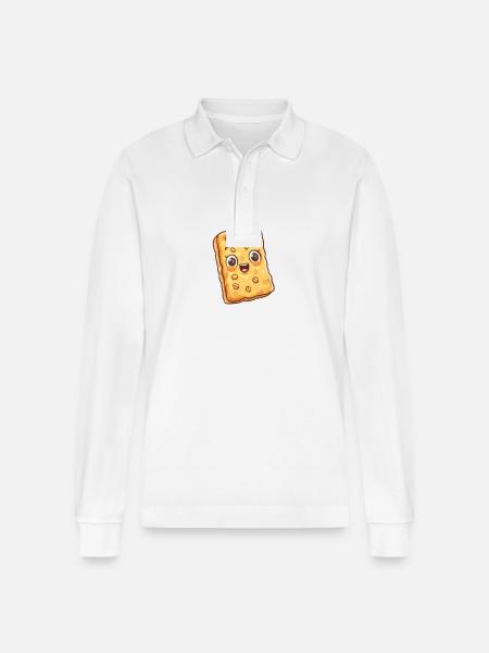 Barretta di muesli croccante in stile cartone animato - Polo a manica lunga ecologica unisex Prepster di Stanley/Stella - bianco