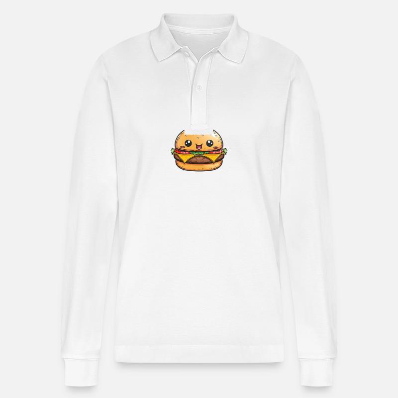 Burger mit Gesicht - Stanley/Stella Unisex Bio-Langarm-Poloshirt Prepster - Weiß