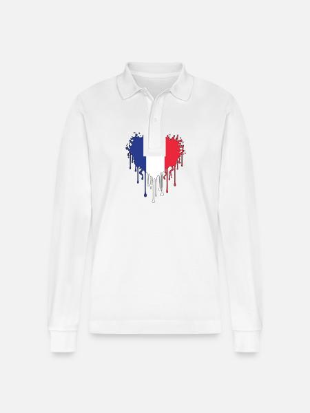 French flag - blue, white, red - Stanley/Stella Organic Unisex Long-Sleeved Polo Shirt Prepster - white