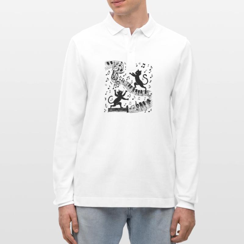 Black cats pattern playing with musical note Stanley/Stella Organic Unisex Long-Sleeved Polo Shirt Prepster