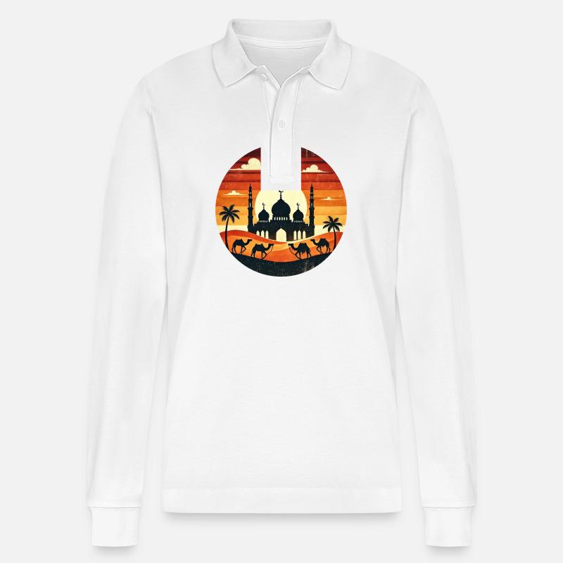 Marrakesch Moschee Sonnenuntergang - Stanley/Stella Unisex Bio-Langarm-Poloshirt Prepster - Weiß