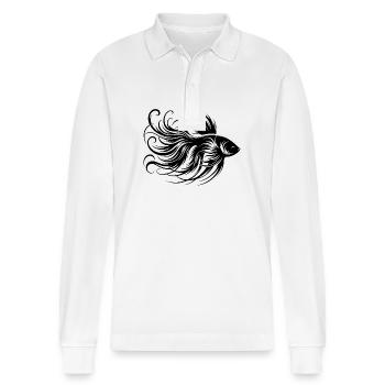Prächtiger Kampffisch Gattung Labyrinthfisch - Stanley/Stella Unisex Bio-Langarm-Poloshirt Prepster - Weiß - Vorne - Anna (173cm) & Nico (186cm)