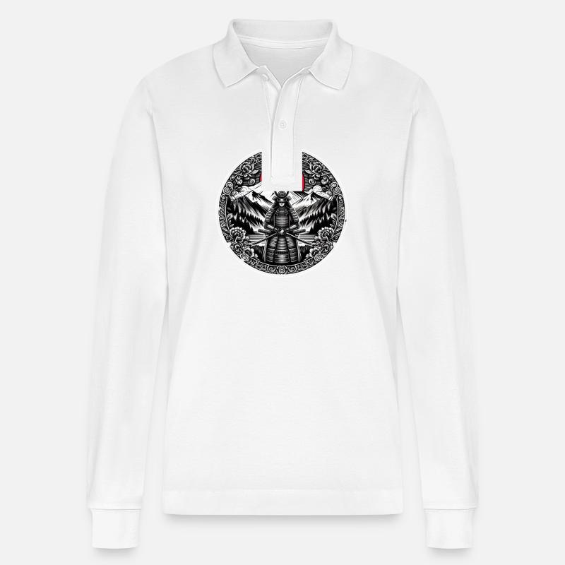 Japanischer Samurai-Krieger - Stanley/Stella Unisex Bio-Langarm-Poloshirt Prepster - Weiß