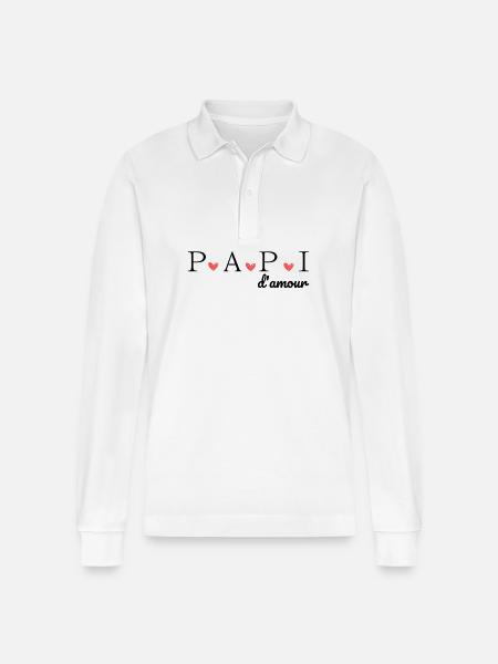 Papi d'amour - Polo à manches longues bio PREPSTER Stanley/Stella Unisexe - blanc