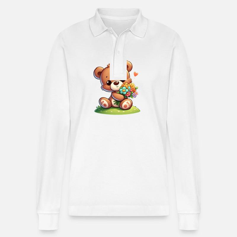 Teddybär 5 - Stanley/Stella Unisex Bio-Langarm-Poloshirt Prepster - Weiß
