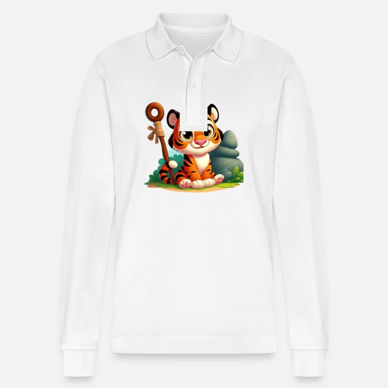 Tiger 5 - Stanley/Stella Unisex Bio-Langarm-Poloshirt Prepster - Weiß