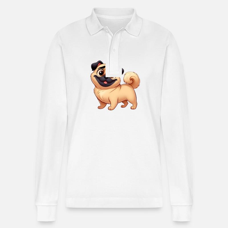 Mops 6 - Stanley/Stella Unisex Bio-Langarm-Poloshirt Prepster - Weiß