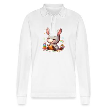 donkey 3 - Stanley/Stella Organic Unisex Long-Sleeved Polo Shirt Prepster - white - Front - Anna (173cm) & Nico (186cm)