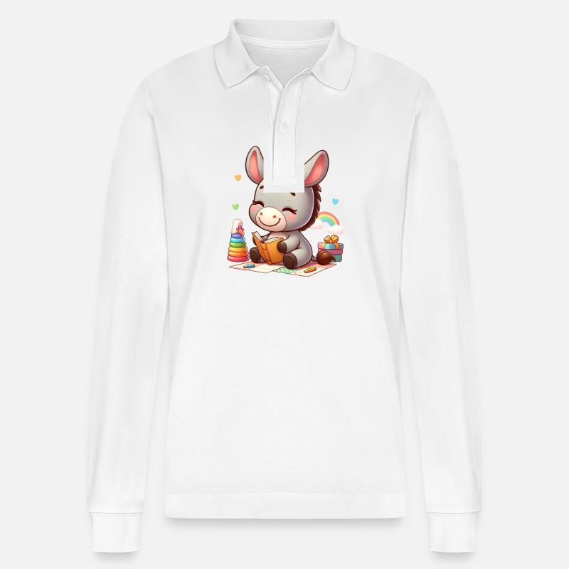 Esel 3 - Stanley/Stella Unisex Bio-Langarm-Poloshirt Prepster - Weiß