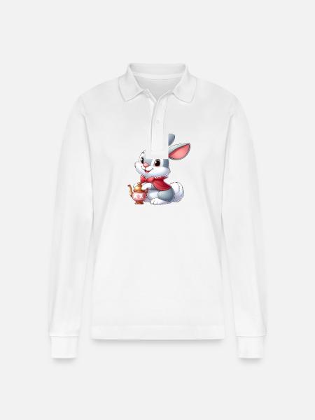 Rabbit 12 - Stanley/Stella Organic Unisex Long-Sleeved Polo Shirt Prepster - white
