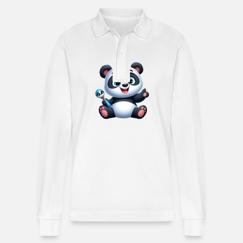 Panda 3 - Stanley/Stella Unisex Bio-Langarm-Poloshirt Prepster - Weiß