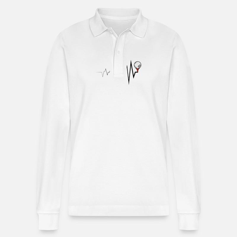 Golf Heartbeat Golf Golf Geschenkidee - Stanley/Stella Unisex Bio-Langarm-Poloshirt Prepster - Weiß