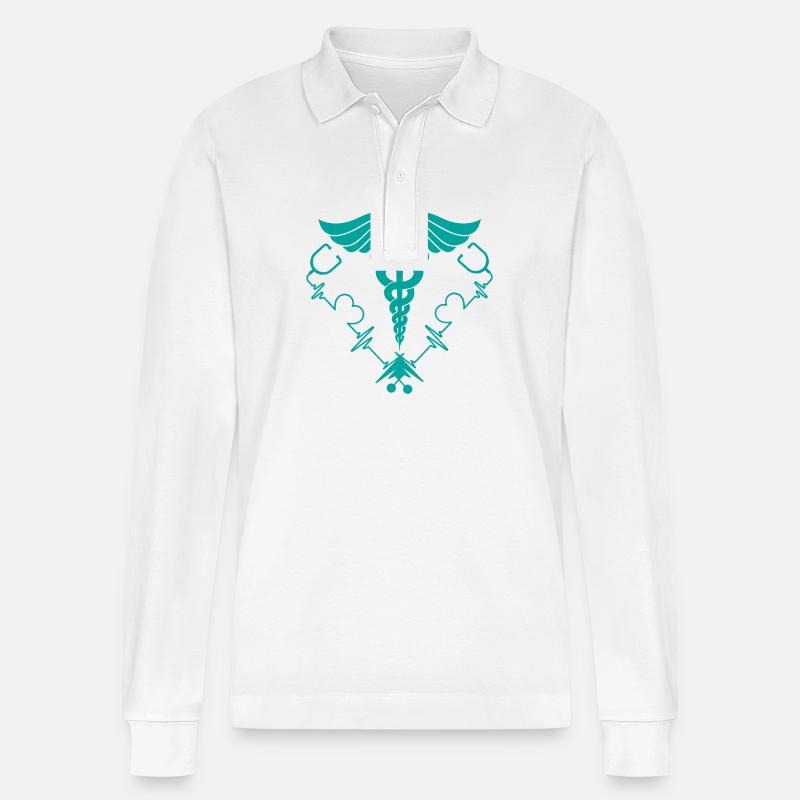 Krankenschwester - Krankenschwester - Herzschlag - Stanley/Stella Unisex Bio-Langarm-Poloshirt Prepster - Weiß