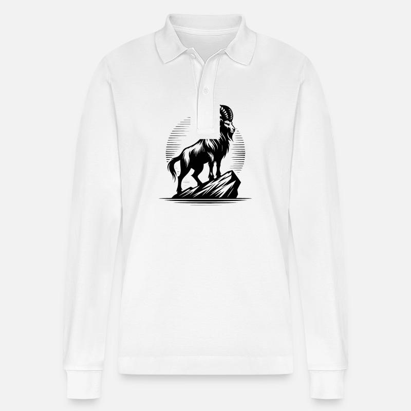 Cooler Steinbock mit gewaltigen Hörnern - Stanley/Stella Unisex Bio-Langarm-Poloshirt Prepster - Weiß