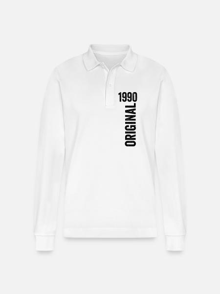 1990 Anniversary Gift 1990 Limited Edition 1990 - Stanley/Stella Organic Unisex Long-Sleeved Polo Shirt Prepster - white