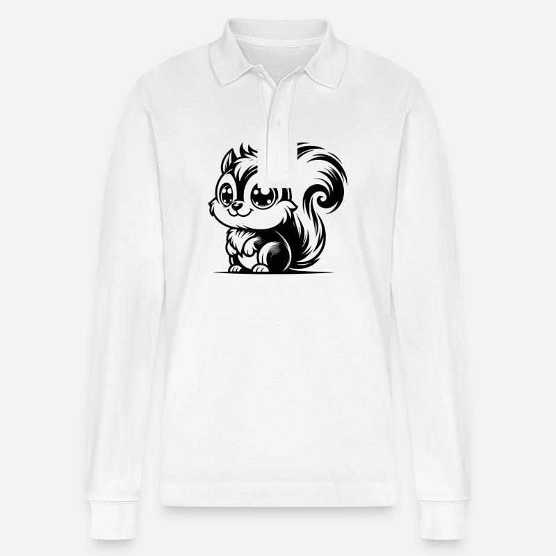 Schnuffiges Kinder Eichhörnchen Zeichnung - Stanley/Stella Unisex Bio-Langarm-Poloshirt Prepster - Weiß