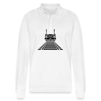 Railway sketch - Stanley/Stella Organic Unisex Long-Sleeved Polo Shirt Prepster - white - Front - Anna (173cm) & Nico (186cm)