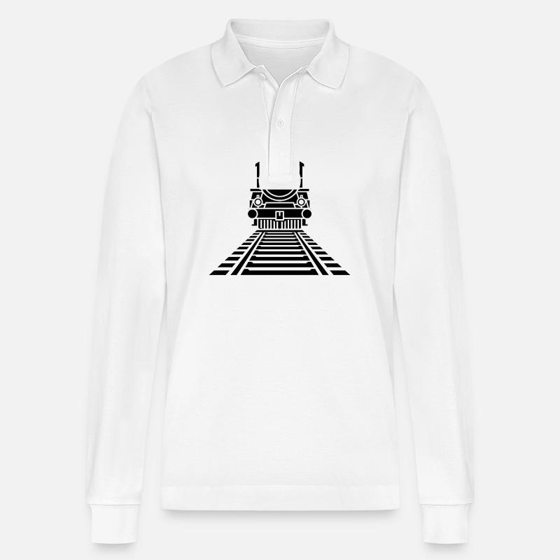 Skizze der Eisenbahn - Stanley/Stella Unisex Bio-Langarm-Poloshirt Prepster - Weiß