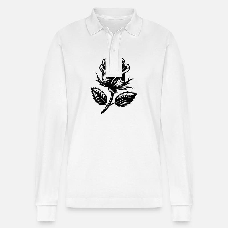 Fleurs de rose Motif de rose élégant - Polo à manches longues bio PREPSTER Stanley/Stella Unisexe - blanc